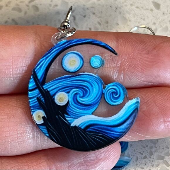 Van Gogh Starry Night Earrings - Picture 8 of 8